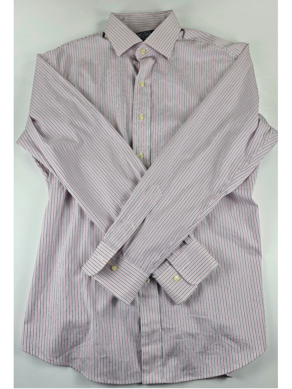 Polo Ralph Lauren Regent Custom Fit Men’s 16.5 Pink Navy Stripe Dress Shirt